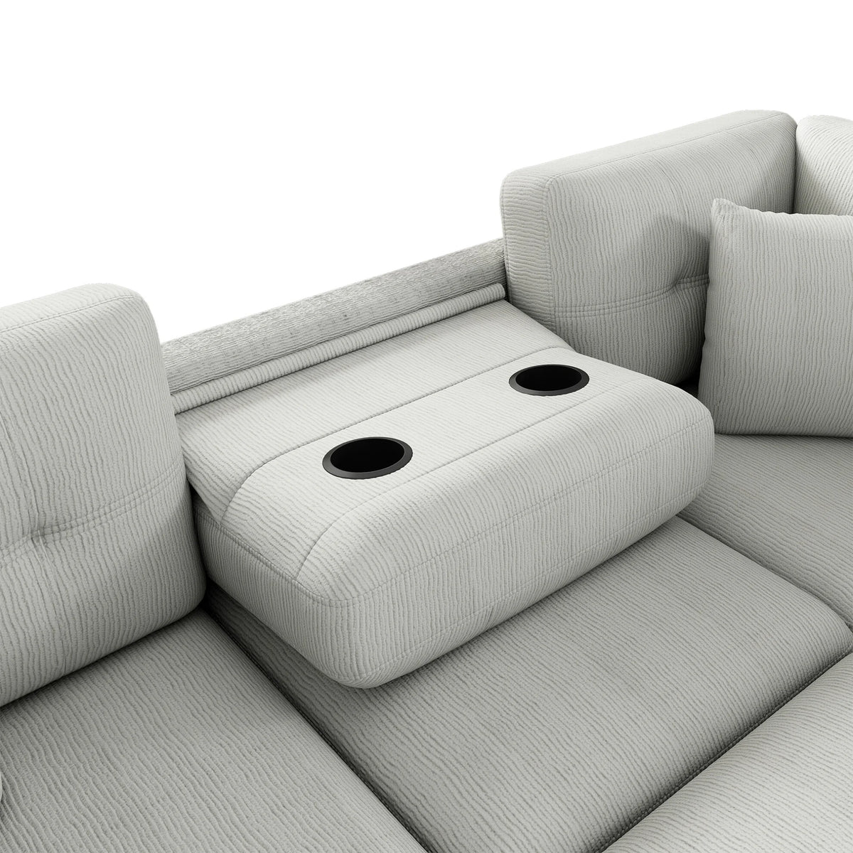 Canapé-lit modulable 87 avec lit gigogne, canapé convertible en L avec pouf, ports USB et deux porte-gobelets pour salon, appartement, chambre, gris