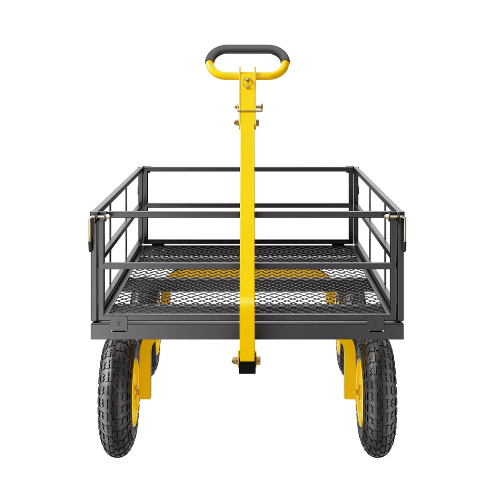 KFFKFF Chariot de jardin en acier grillagé 1200 Lbs, 43,3 x 29,5  Chariot utilitaire robuste, Chariot de jardin en métal à tirer avec pneus tout-terrain de 13', Côtés grillagés amovibles, Poignée pivotante 180° (Vert)