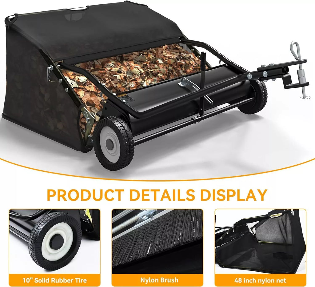 Dextrus 42 Ramasse-pelouse et ramasse-feuilles remorque pour jardin et pelouse Capacité de 12 pi³ Ensemble pour tracteur