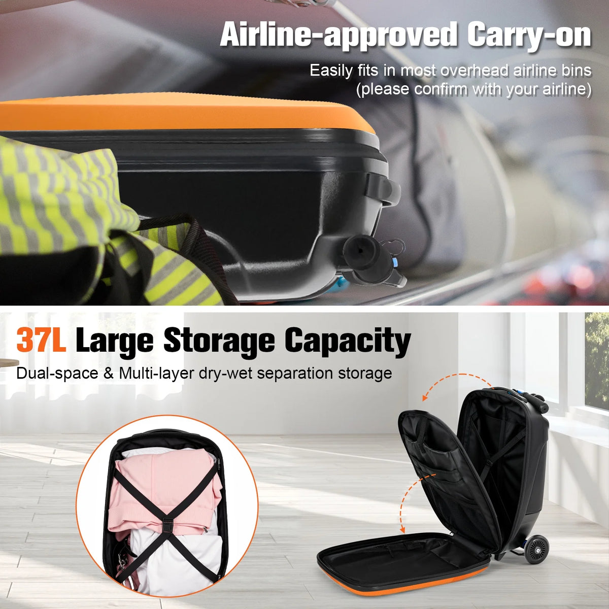 Valise à roulettes Advwin pour enfants et adultes, valise rigide sur laquelle les enfants de 4 à 15 ans peuvent rouler, bagage cabine multifonction léger et pliable avec roulettes, pour enfants et adolescents, rose