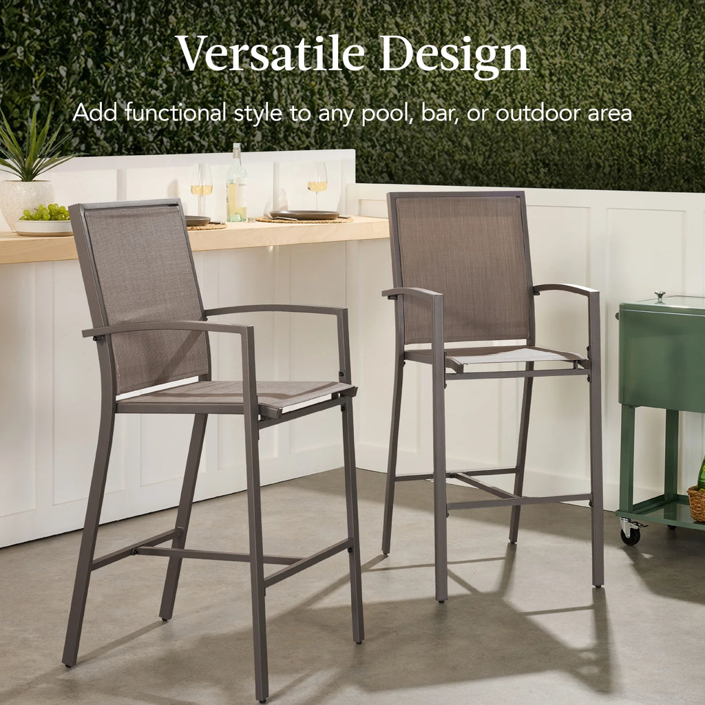 Best Choice Products Lot de 2 tabourets de bar d'extérieur, Chaises de patio hauteur bar avec maille toutes saisons - Noir/Noir