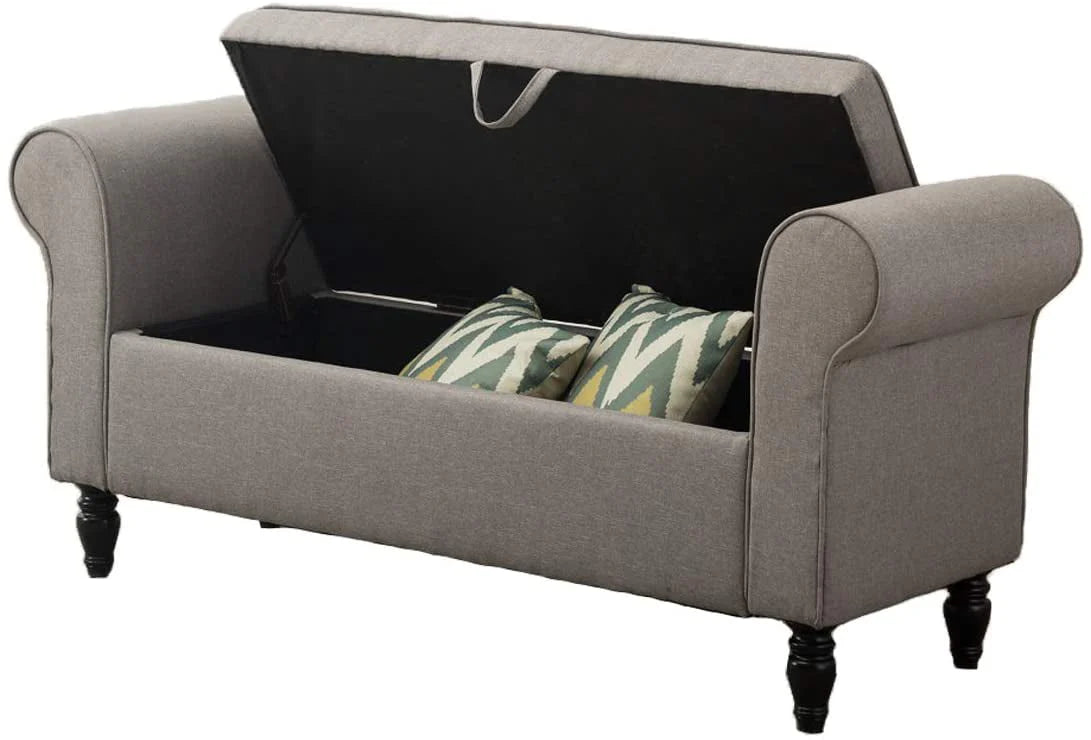 Banc coffre Andeworld avec accoudoirs, causeuse rembourrée pour chambre ou salon, gris