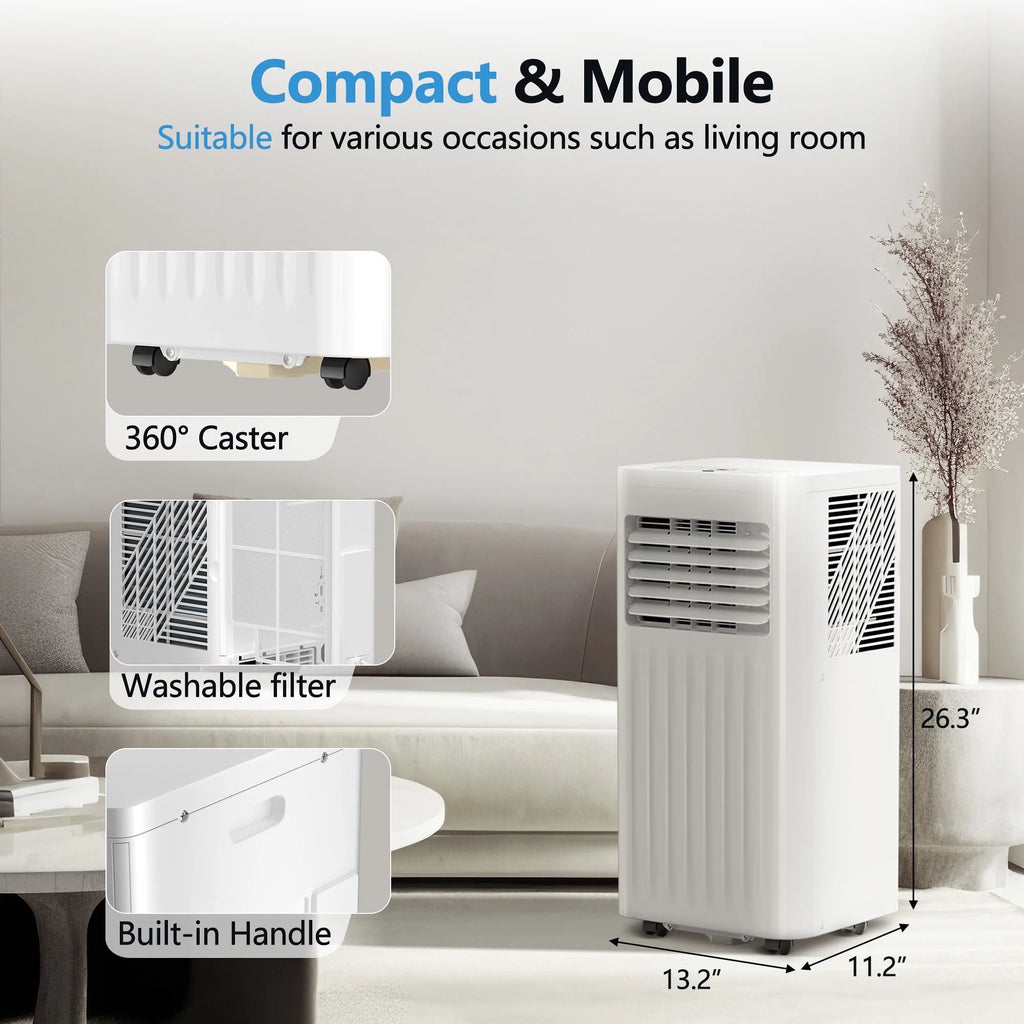 Climatiseur portable Auseo 8 000 BTU ASHRAE, pour des espaces allant jusqu’à 32,5 m², 3-en-1 avec déshumidificateur, ventilateur et mode sommeil, télécommande et minuterie 24 heures