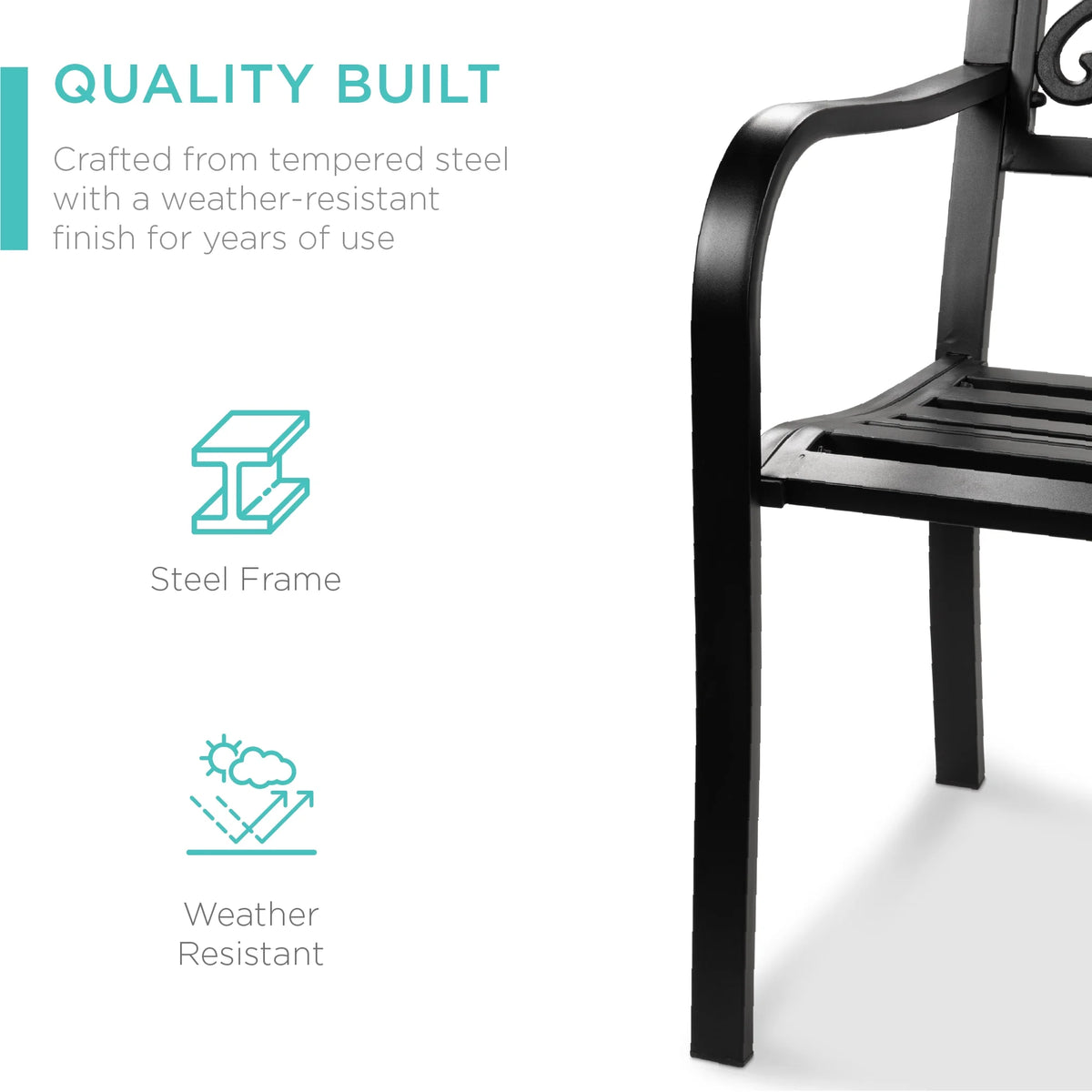 Best Choice Products Banc en Acier d'Extérieur Jardin Patio Porche Meuble avec Dossier à Motif Floral - Noir