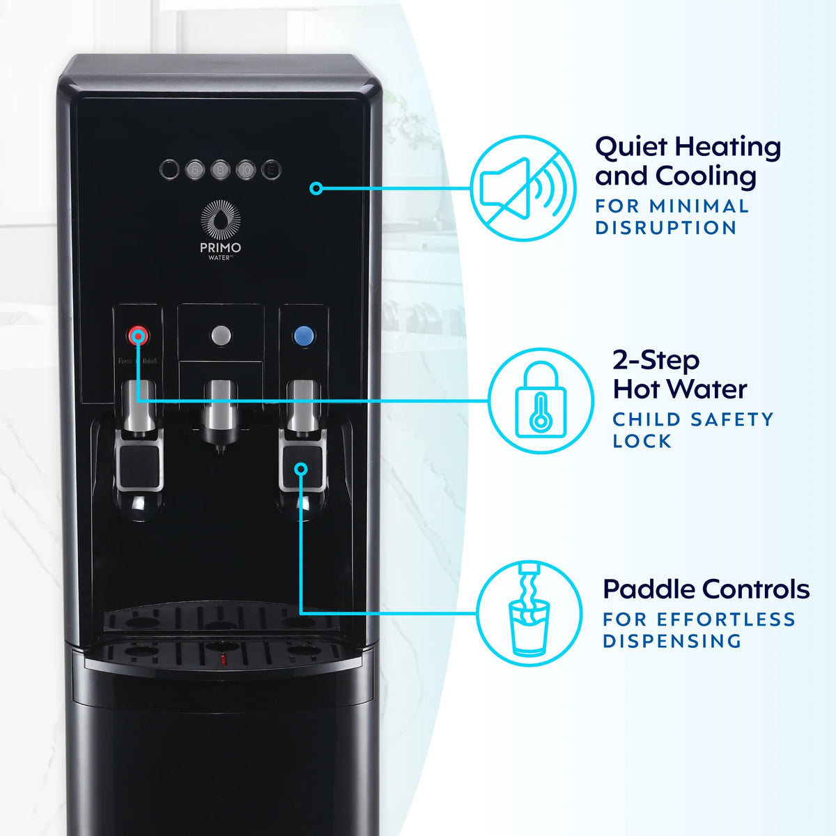 Primo Water? Distributeur d’eau Pro 2 à température contrôlée avec chargement par le bas et machine à café à dosettes individuelles, noir