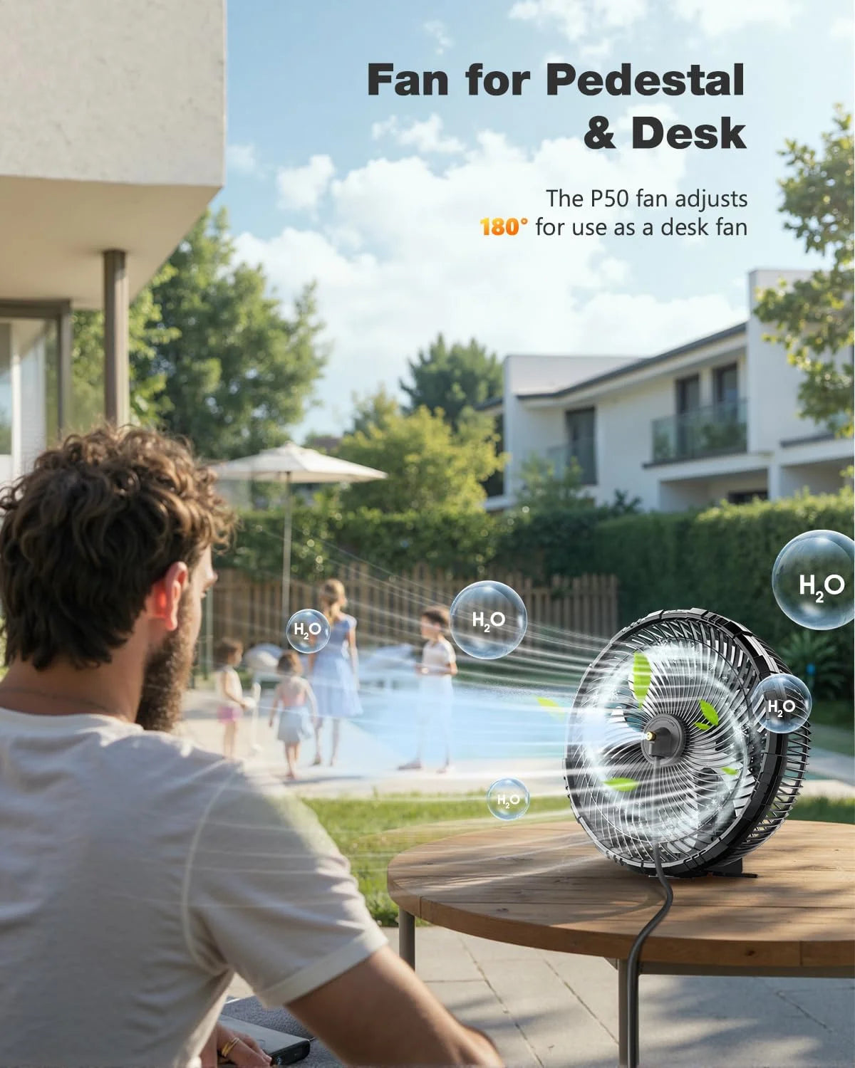 Produits de ventilation portables, ventilateur brumisateur d'extérieur 12 pouces 20000mAh, adapté aux terrasses extérieures