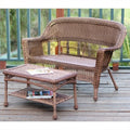 Ensemble canapé deux places et table basse de patio en osier Jeco couleur miel sans coussin