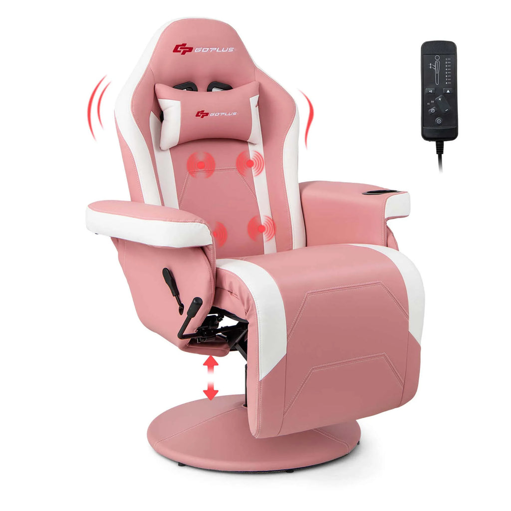 Fauteuil gaming inclinable Goplus avec massage, réglable en hauteur, pivotant, style racing, avec porte-gobelet, rouge