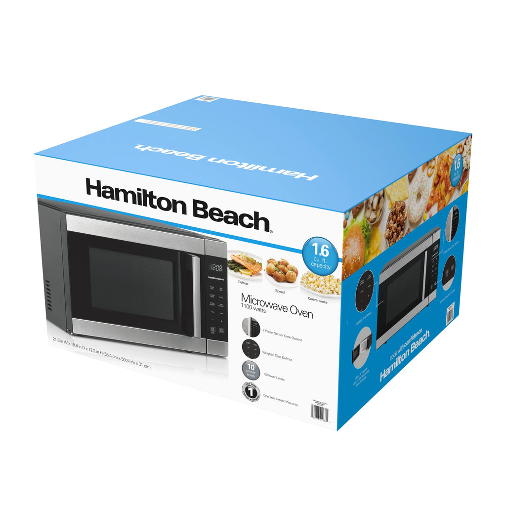 Four micro-ondes de comptoir Hamilton Beach de 1,6 pi³ avec cuisson par capteur, en acier inoxydable, neuf