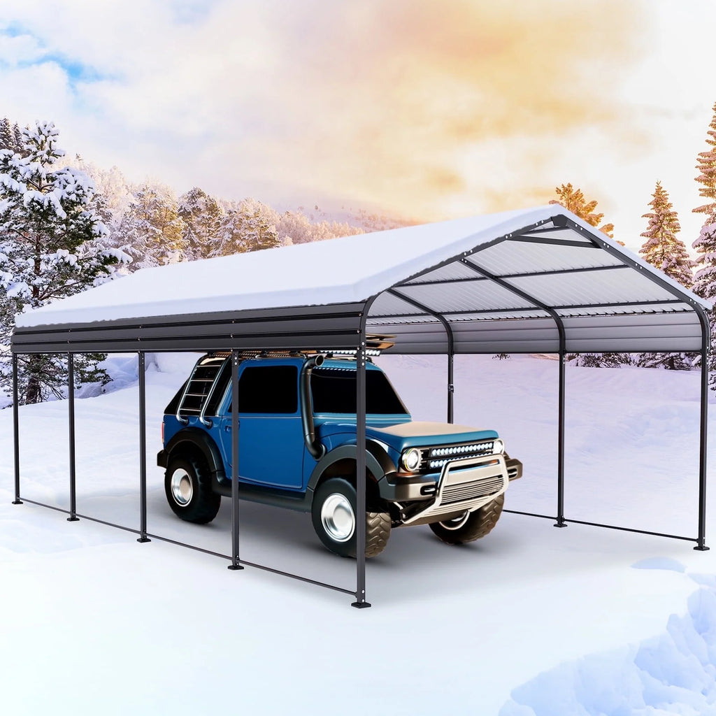 COBIZI Carport 10'x20' Grande tente pour voiture robuste avec structure en acier thermolaqué, garage portable avec parois latérales et portes amovibles, auvent pour voiture avec bâche toutes saisons pour fête en plein air, anniversaire, gris