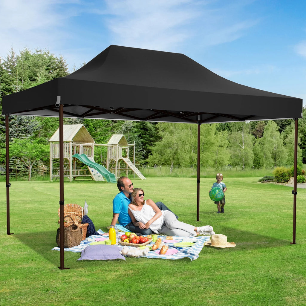 COBIZI Tonnelle escamotable 3x4,5m robuste avec parois latérales, tonnelle escamotable commerciale facile pour fêtes, mariages, toutes saisons, étanche UV 50+ avec sac à roulettes (pieds améliorés), noir