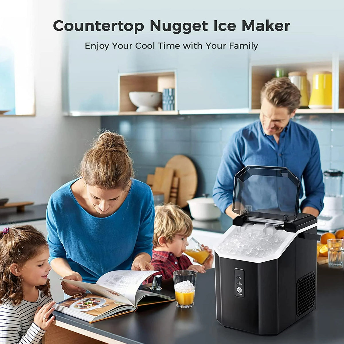 Machine à glaçons Auseo SS Nugget de comptoir avec glaçons tendres à mâcher, 35 lbs/24 h, autonettoyante, pelle à glaçons, acier inoxydable argenté, pour cuisine/bureau/fête