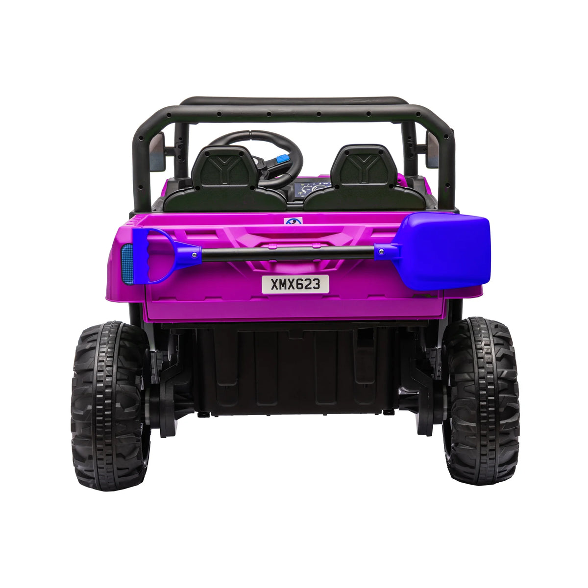 Xuanlur Voiture électrique pour enfants 24V 2 places, UTV avec moteur 2x200W, Jouet électrique 24 volts avec benne/pelle, Voiture électrique pour enfants avec pneus résistants, lumière LED, musique, télécommande, noire