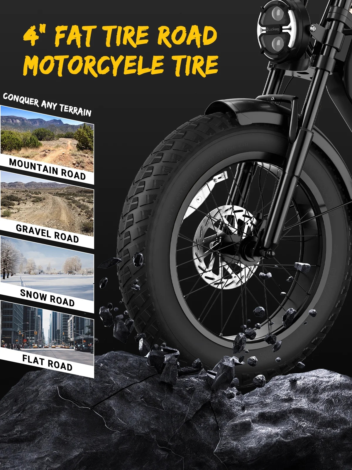 Luckeep M5 Electric Bike for Adults/Teen, 1500W Peak Motor, Max 32MPH,48V 15AH Battery, Max 60 Miles Electric Motorcycle for Mountains,20 Fat Tire Electric Dirt Bike,Sand,Road,Full Suspension