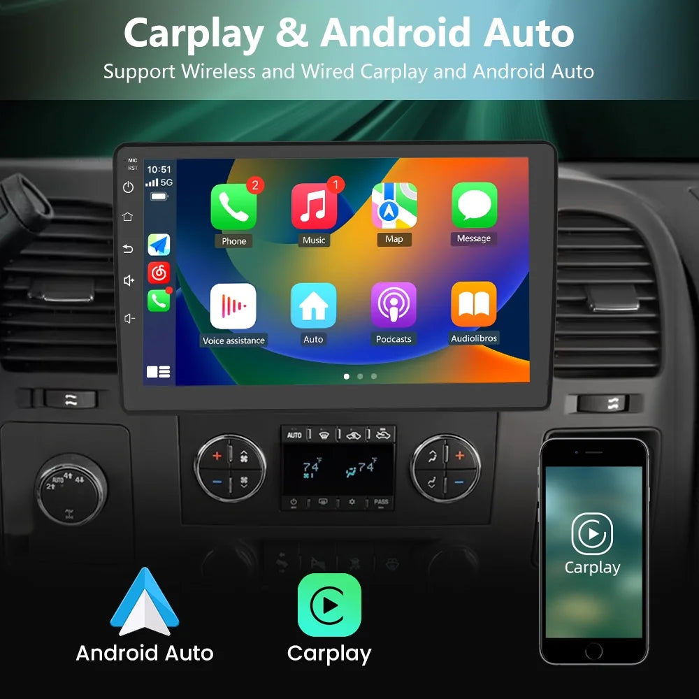 Autoradio Awesafe 2+32 Go pour Chevy Chevrolet Silverado 2007-2013 Tahoe Equinox GMC Sierra Yukon avec CarPlay sans fil, Android Auto, DSP, Bluetooth, WiFi, commande au volant et caméra de recul