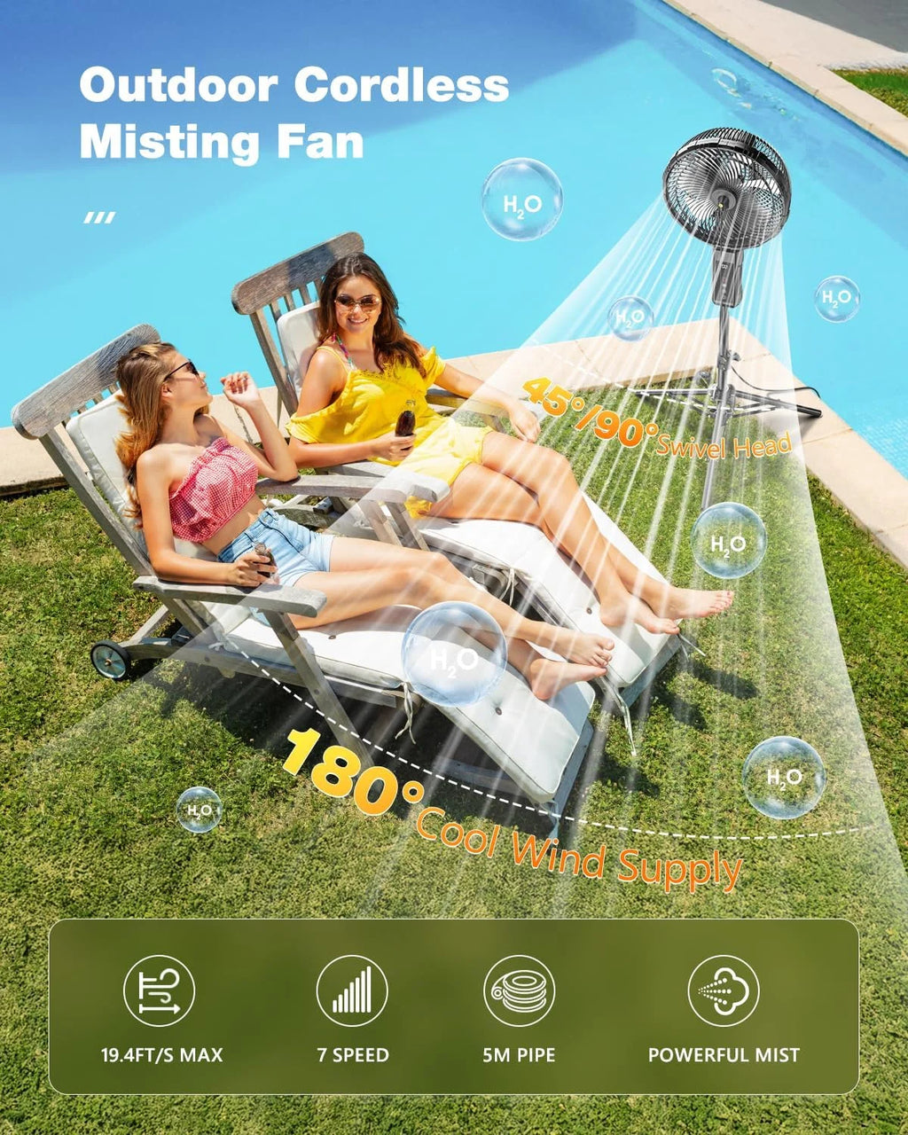 Produits de ventilation portables, ventilateur brumisateur d'extérieur 12 pouces 20000mAh, adapté aux terrasses extérieures