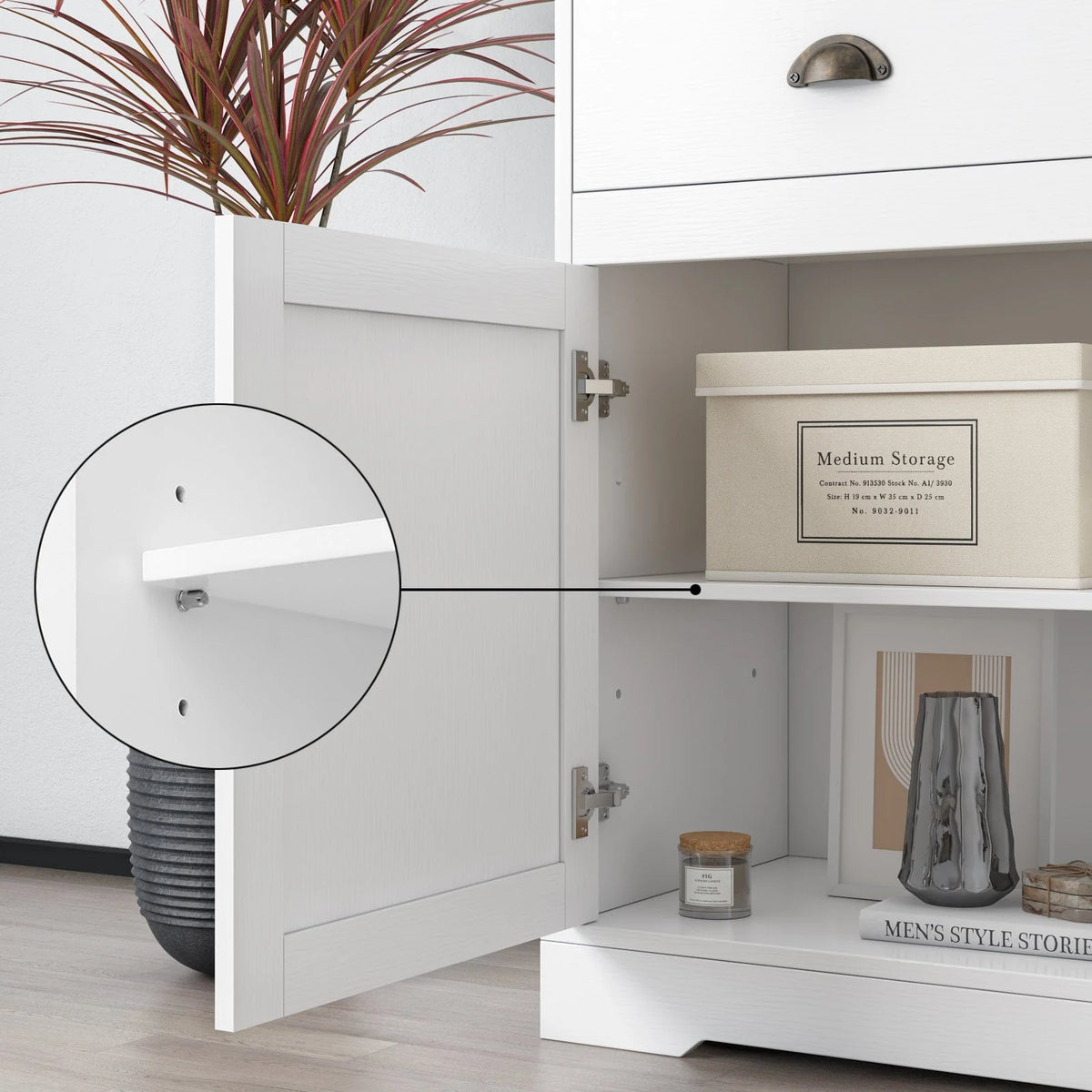 Homfa Buffet avec 3 Tiroirs & 3 Portes, Meuble Buffet de 135,9 cm de Large pour Salle à Manger, Blanc