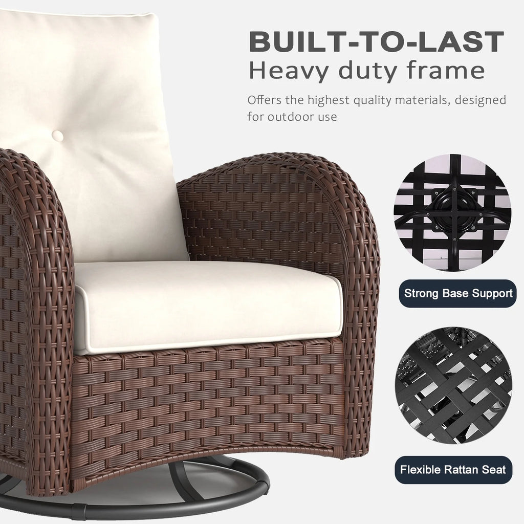 Ensemble de mobilier de patio LayinSun 7 pièces avec table brasero, fauteuils pivotants à bascule en rotin tressé