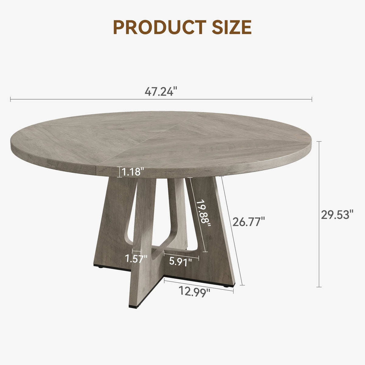 Ensemble de grande table à manger ronde de 47 po pour 4 à 6 personnes, table à manger en bois de style milieu du siècle avec plateau large et piètement en X, table de salle à manger pour la maison, la salle à manger ou le salon (chaises non incluses)