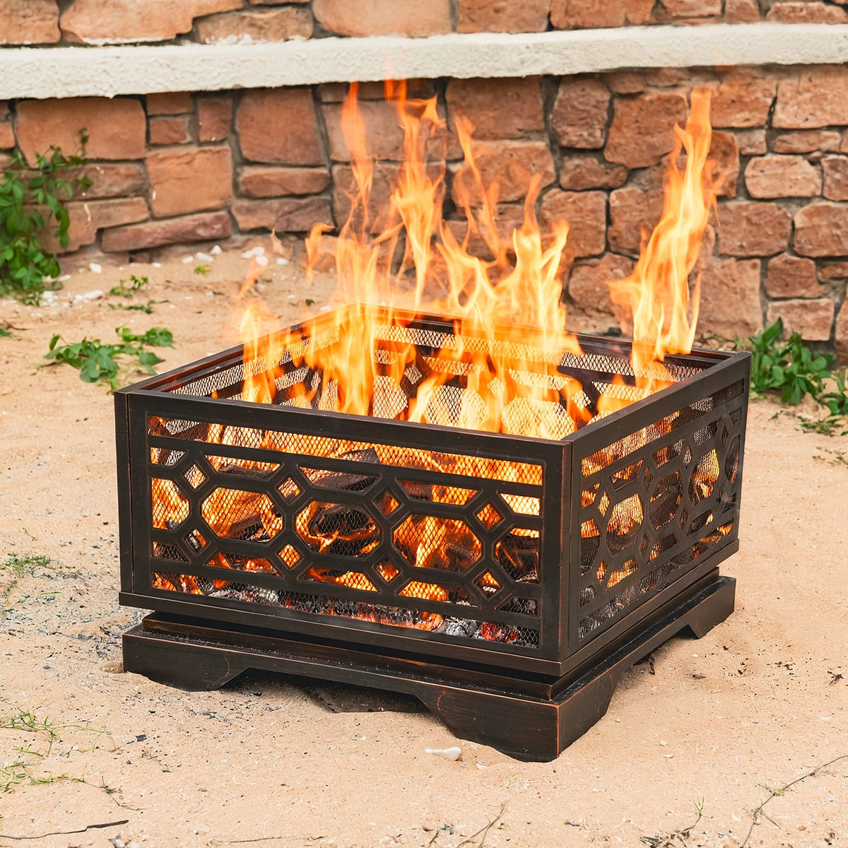 MistMo 26 Brasero carré en bois pour terrasse et jardin extérieur