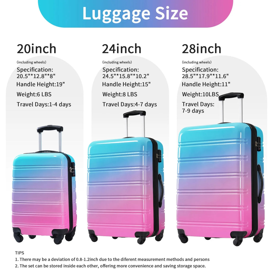 Ensemble de 3 valises, valise rigide 20/24/28 pouces avec cadenas TSA et roulettes pivotantes, bagages de voyage légers et extensibles pour homme et femme, multicolore violet