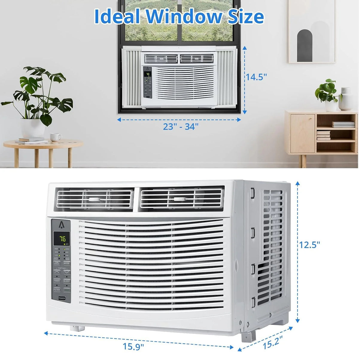 Climatiseur Missky 6000 BTU pour fenêtre, refroidissement efficace, petit climatiseur de fenêtre avec télécommande, refroidit des pièces jusqu’à 250 pi², blanc