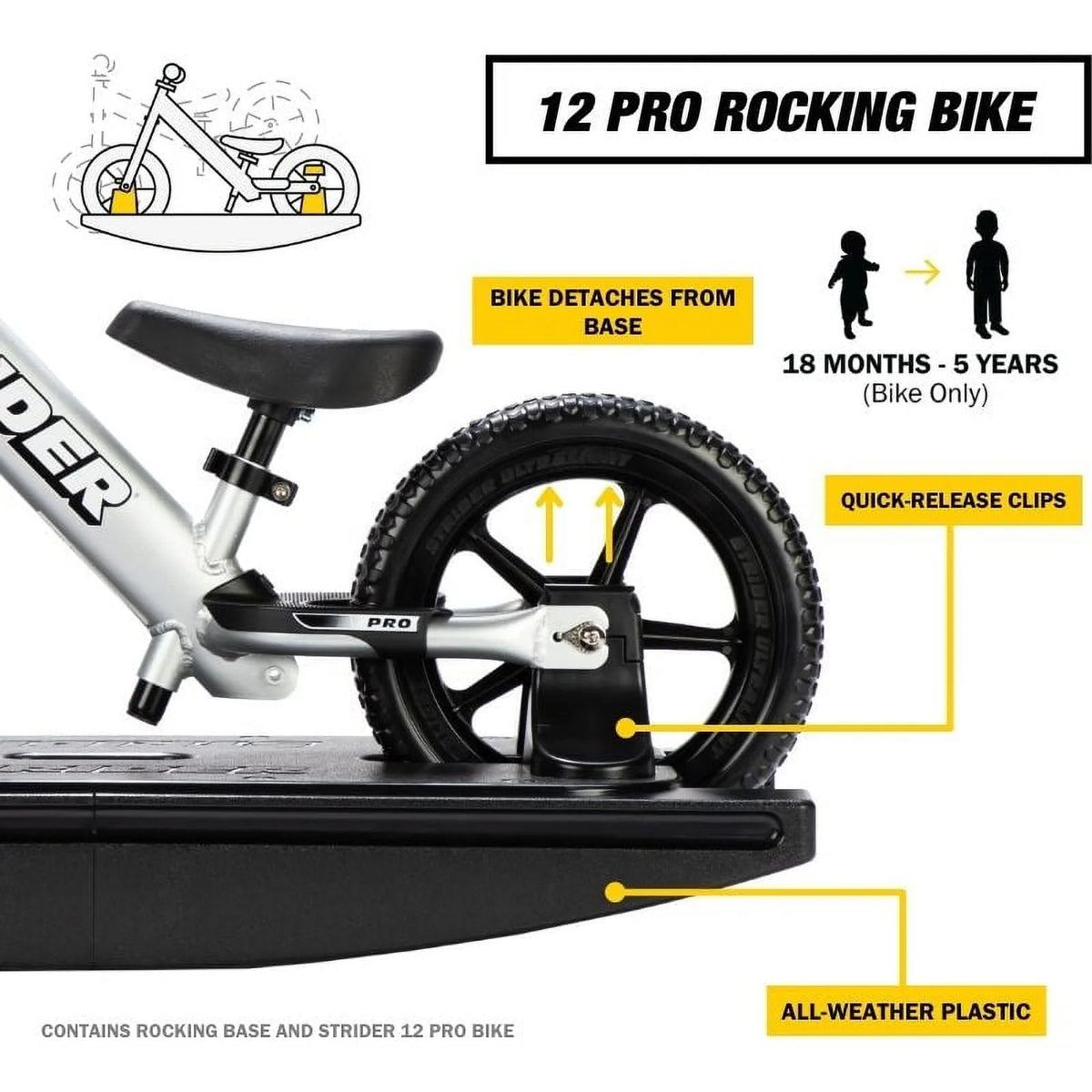 Strider - Vélo d’équilibre bascule 2-en-1 12 Pro, de 6 mois à 5 ans - Argent