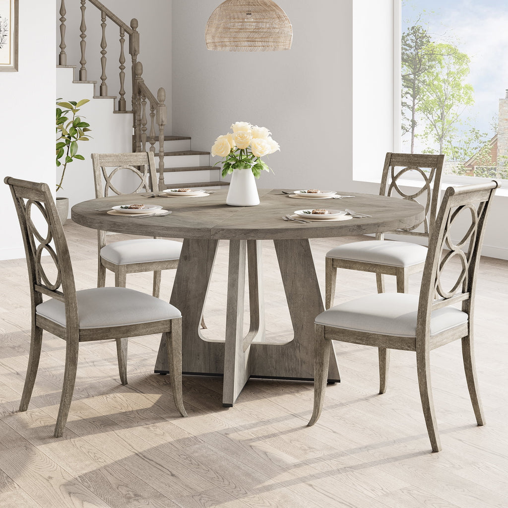 Ensemble de grande table à manger ronde de 47 po pour 4 à 6 personnes, table à manger en bois de style milieu du siècle avec plateau large et piètement en X, table de salle à manger pour la maison, la salle à manger ou le salon (chaises non incluses)