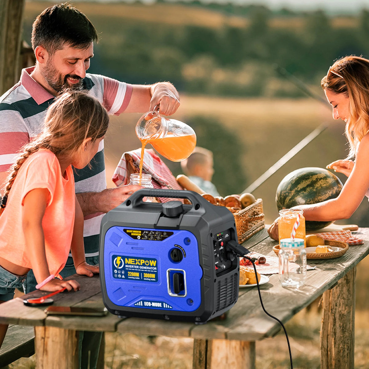 Génératrice portable avec onduleur NEXPOW 3000 W, légère et à essence, pour alimentation de secours à la maison et au camping, mode éco, couplage en parallèle, protection contre les surcharges