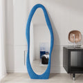 Miroir en pied irrégulier VLUSH, miroir sur pied à suspendre et à poser, miroir mural ondulé 63x24 (bleu)