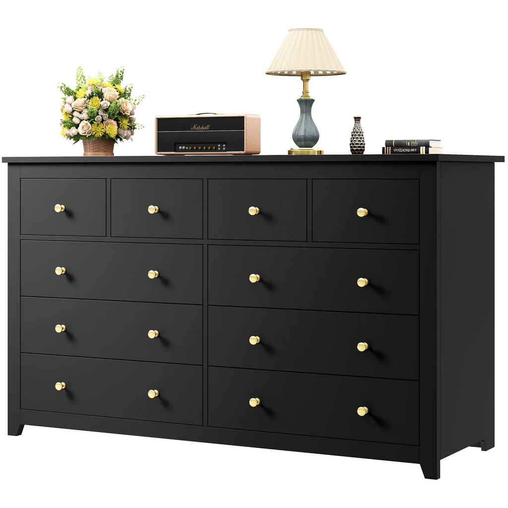 EnHomee Commode blanche pour chambre avec 10 tiroirs, commode moderne en bois, large chiffonnier pour adultes