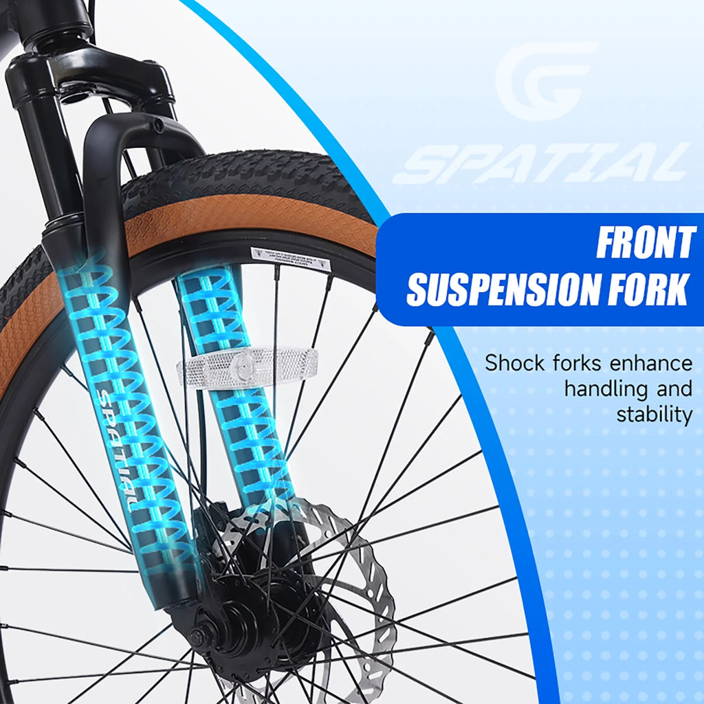 Vélo tout-terrain SPATIAL 24 pouces pour adolescents, VTT 21 vitesses, cadre en aluminium et doubles freins à disque