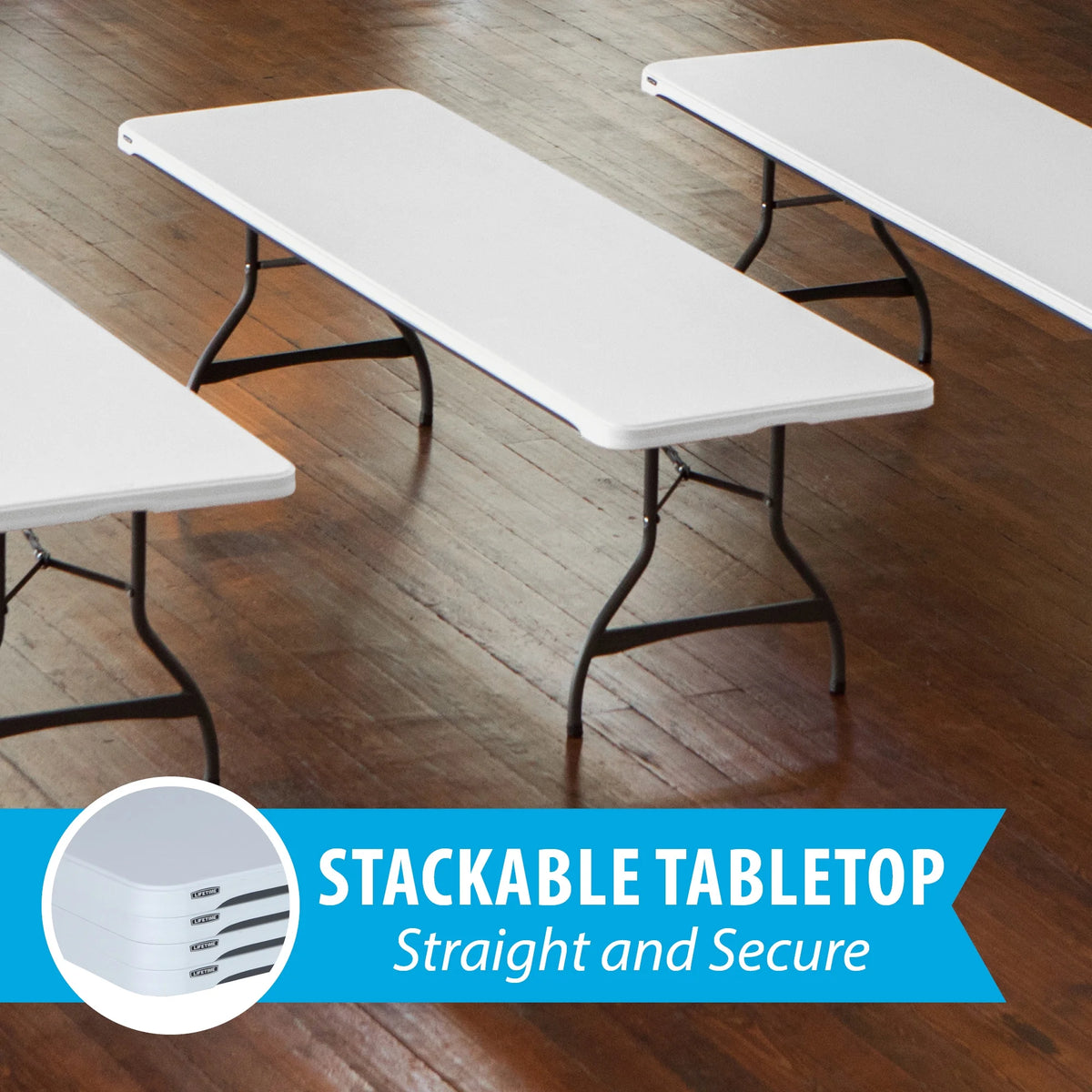 Lifetime (4) tables rectangulaires empilables de 8 pieds et (32) chaises, ensemble intérieur/extérieur de qualité commerciale, granit blanc (80410)