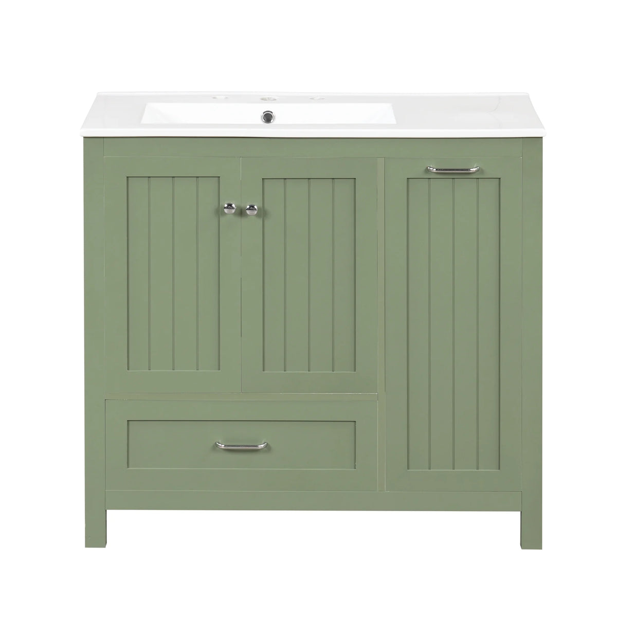 Meuble-lavabo de salle de bains Harper & Bright Designs 30 avec lavabo, armoire de salle de bains avec plateau en céramique, portes et tiroir de rangement multifonctionnels, vert