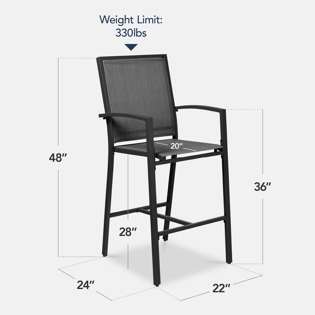 Best Choice Products Lot de 2 tabourets de bar d'extérieur, Chaises de patio hauteur bar avec maille toutes saisons - Noir/Noir