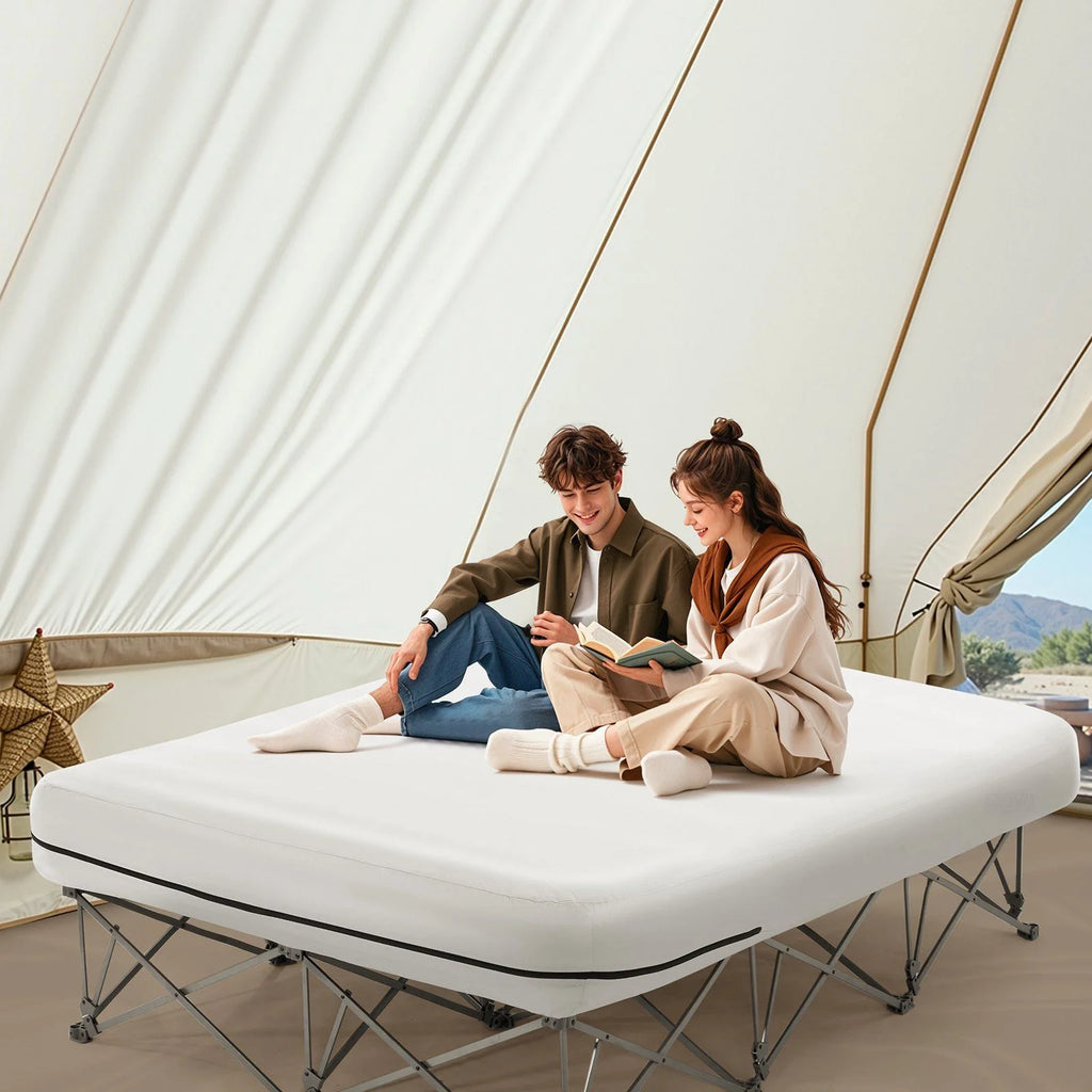Matelas gonflable Queen avec cadre et pompe intégrée ¨C Matelas gonflable pour 2 personnes pour le camping, supporte 600 lbs ¨C Lit gonflable surélevé pour les invités, les voyages et un usage domestique ¨C Gonflage/dégonflage rapide