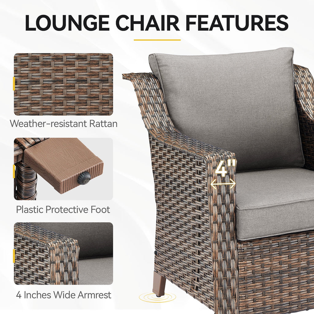 Lot de 2 chaises de patio d'extérieur en résine tressée Bellefurn avec table d'appoint, chaises en rotin tressé toutes saisons, mobilier de jardin pour porche, balcon, cour arrière, jardin et terrasse