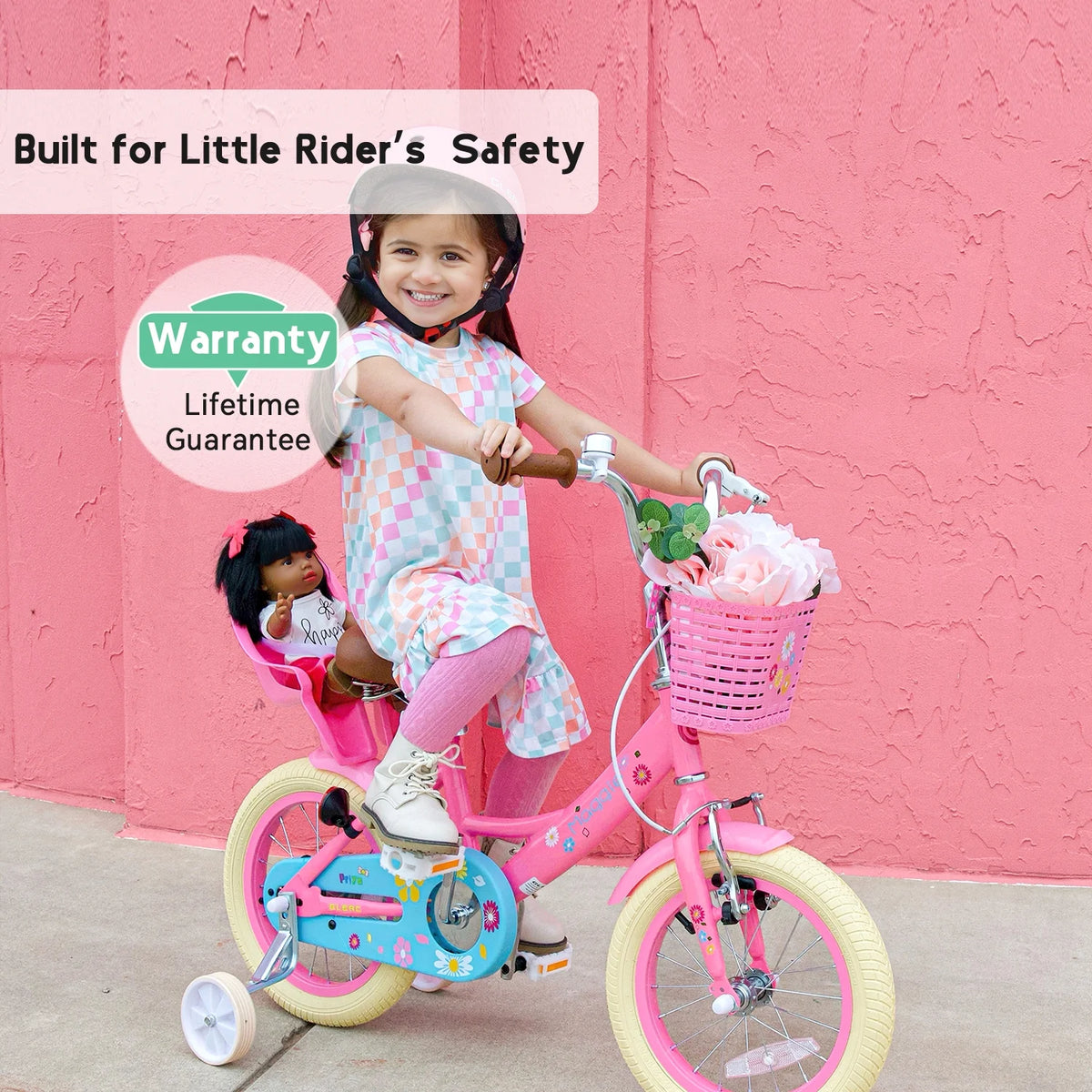 Vélo pour filles Glerc Maggie de 12 pouces pour enfants de 2 à 4 ans, Pêche