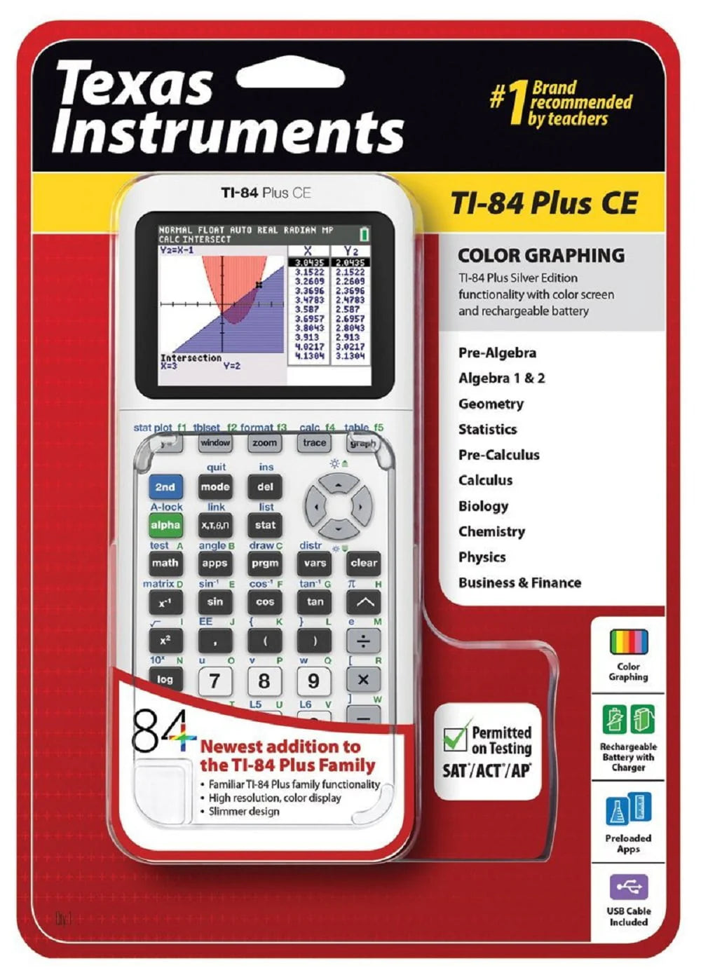 Calculatrice graphique Texas Instruments TI-84 Plus CE, blanche