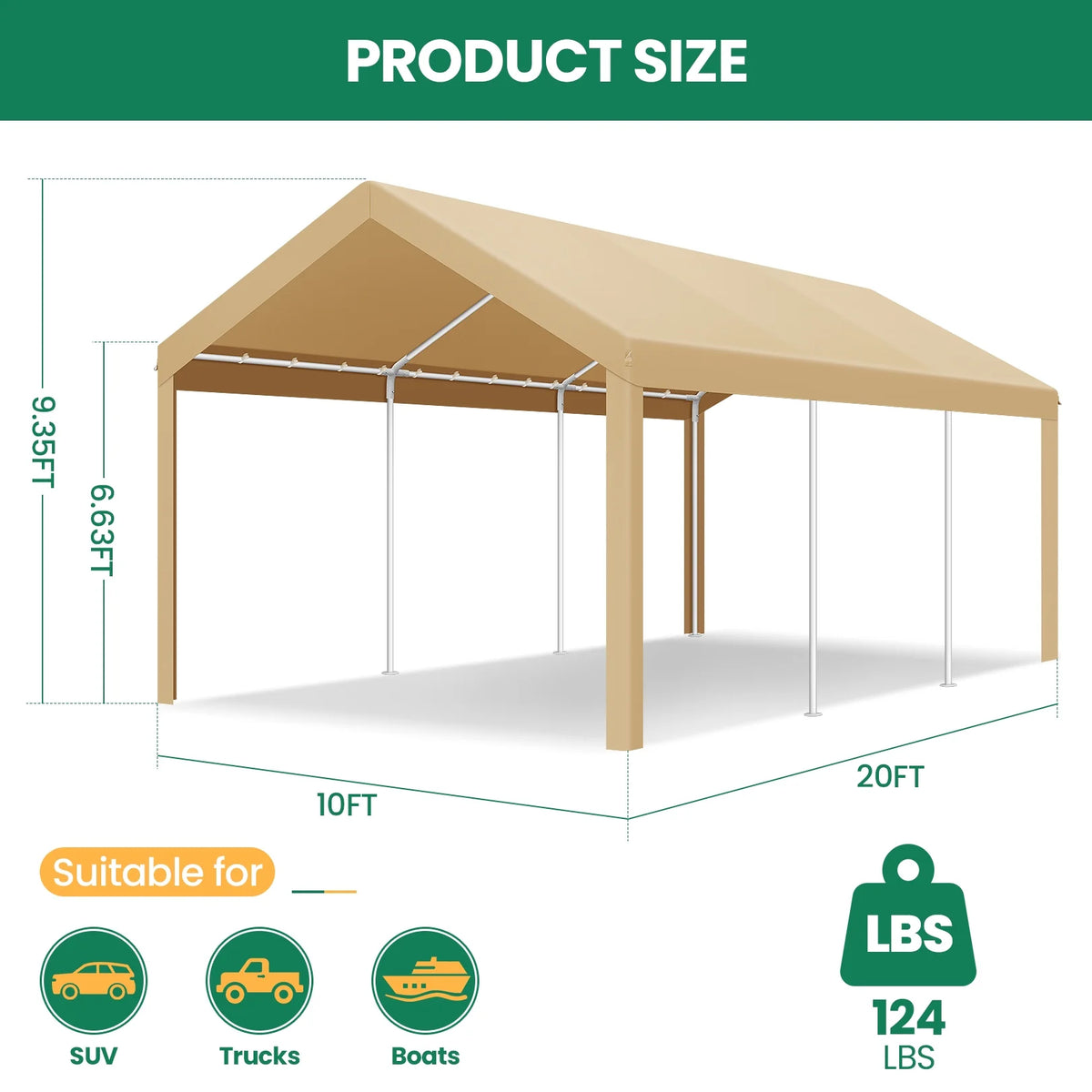 COBIZI Carport 10'x20' Grande tente pour voiture robuste avec structure en acier thermolaqué, garage portable avec parois latérales et portes amovibles, auvent pour voiture avec bâche toutes saisons pour fête en plein air, anniversaire, gris