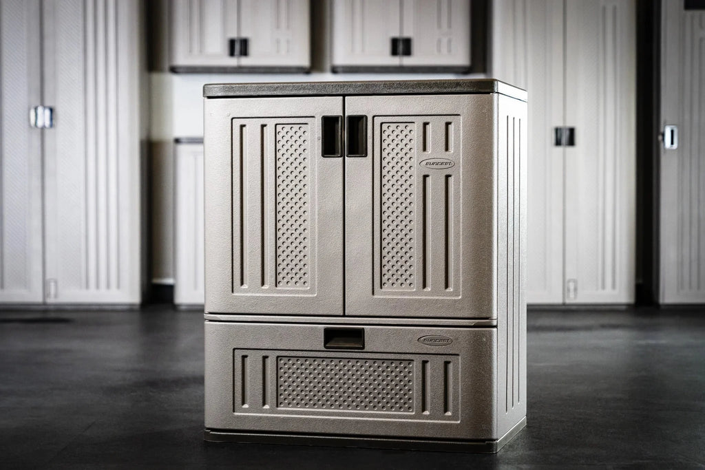 Meuble de rangement à base en résine avec tiroir simple Suncast, Platine Métallisé