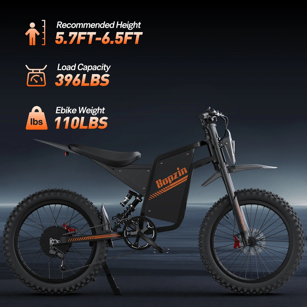Moto tout-terrain électrique pour adultes, 60 V 35 Ah, 3 000 W, 45 mi/h et autonomie de 37 à 68 mi, vélo de montagne tout-terrain à pneus larges de 25 po, UL2849