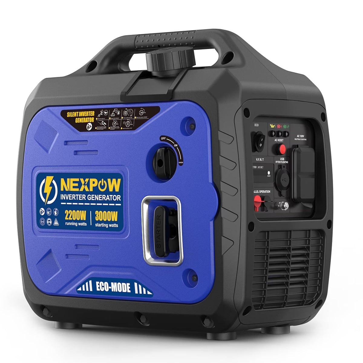 Génératrice portable avec onduleur NEXPOW 3000 W, légère et à essence, pour alimentation de secours à la maison et au camping, mode éco, couplage en parallèle, protection contre les surcharges