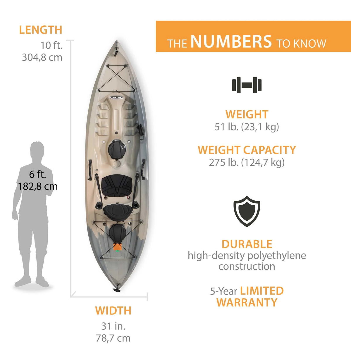 Kayak de pêche Lifetime Tamarack Angler 10 pi, Volcano Fusion (91340)