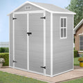 Enyopro Abri de rangement extérieur 6 x 4,4 pi, grand abri utilitaire en résine plastique toutes saisons pour outils avec deux portes verrouillables, pour patio, cour arrière et pelouse, gris
