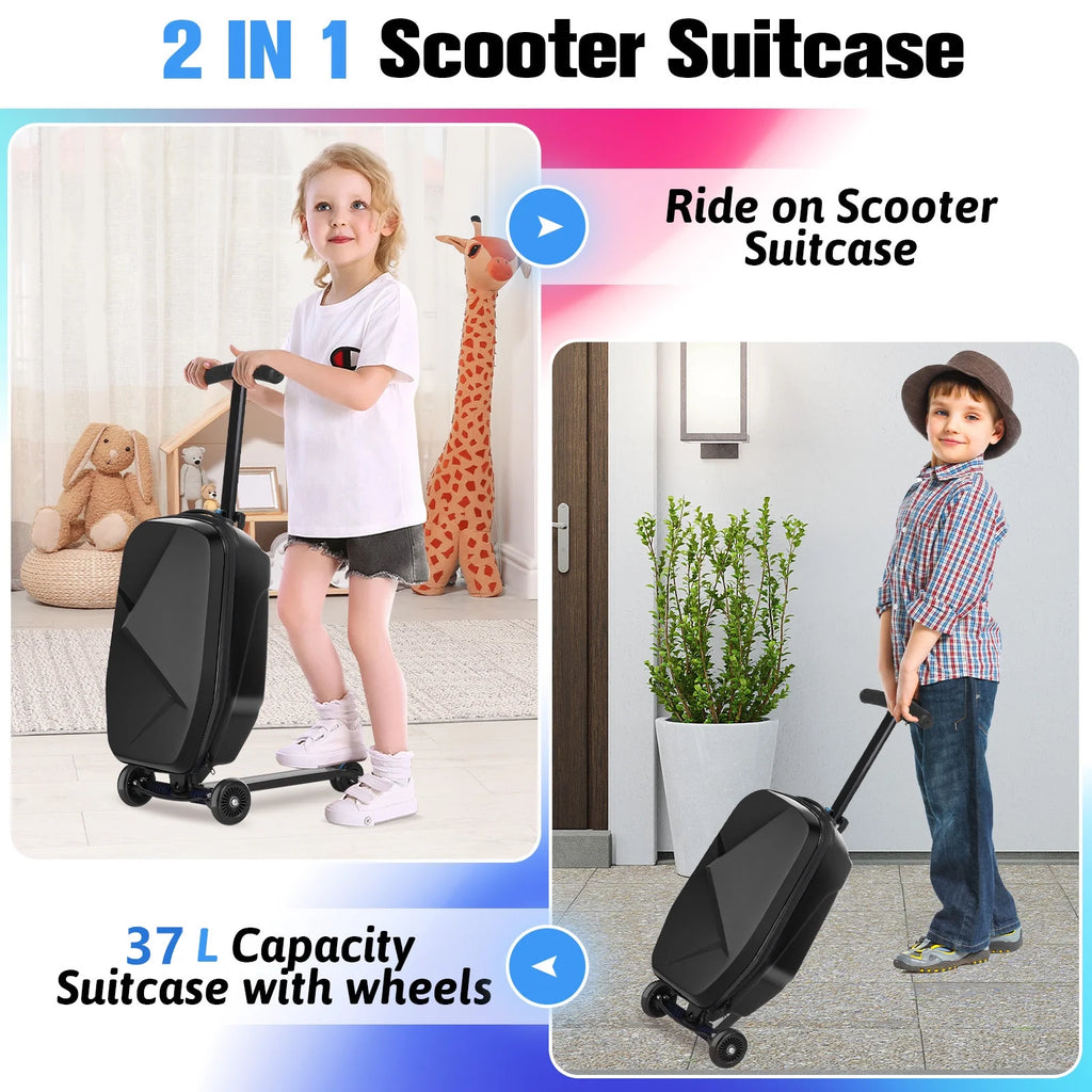 Valise à roulettes Advwin pour enfants et adultes, valise rigide sur laquelle les enfants de 4 à 15 ans peuvent rouler, bagage cabine multifonction léger et pliable avec roulettes, pour enfants et adolescents, rose