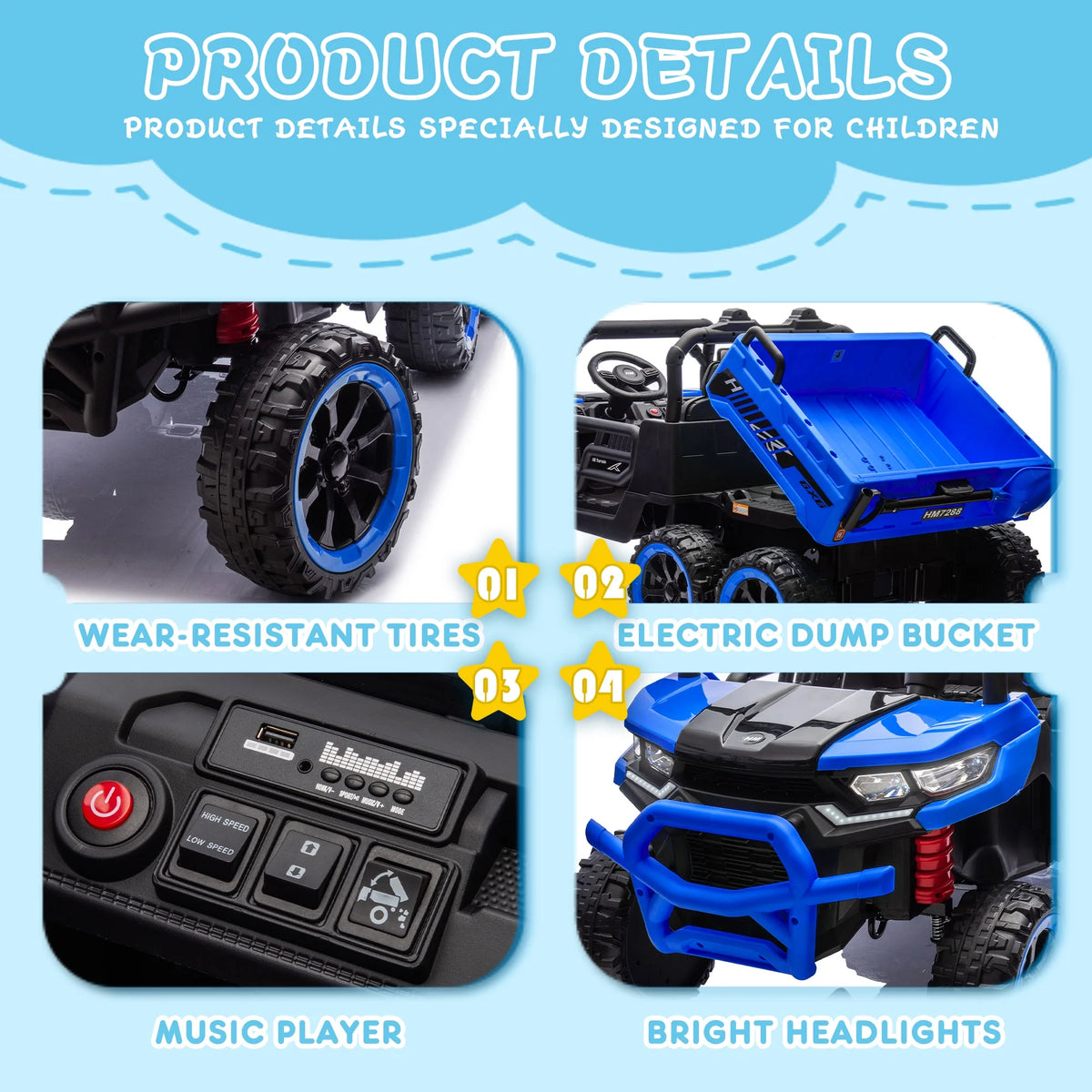 Xuanlur Voiture électrique pour enfants 24V 2 places, UTV avec moteur 2x200W, Jouet électrique 24 volts avec benne/pelle, Voiture électrique pour enfants avec pneus résistants, lumière LED, musique, télécommande, noire
