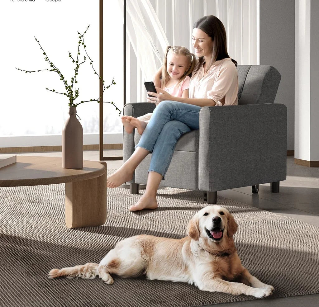 Fauteuil convertible avec couchage, canapé-lit convertible 3-en-1 Aiho avec fauteuil inclinable et couchage gigogne - Gris foncé