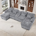 Canapé modulable en U Wiilayok Cloud Couch, méridienne double extra profonde de 124 cm en chenille duveteuse, console centrale avec ports USB-C et A doubles, gris tempête
