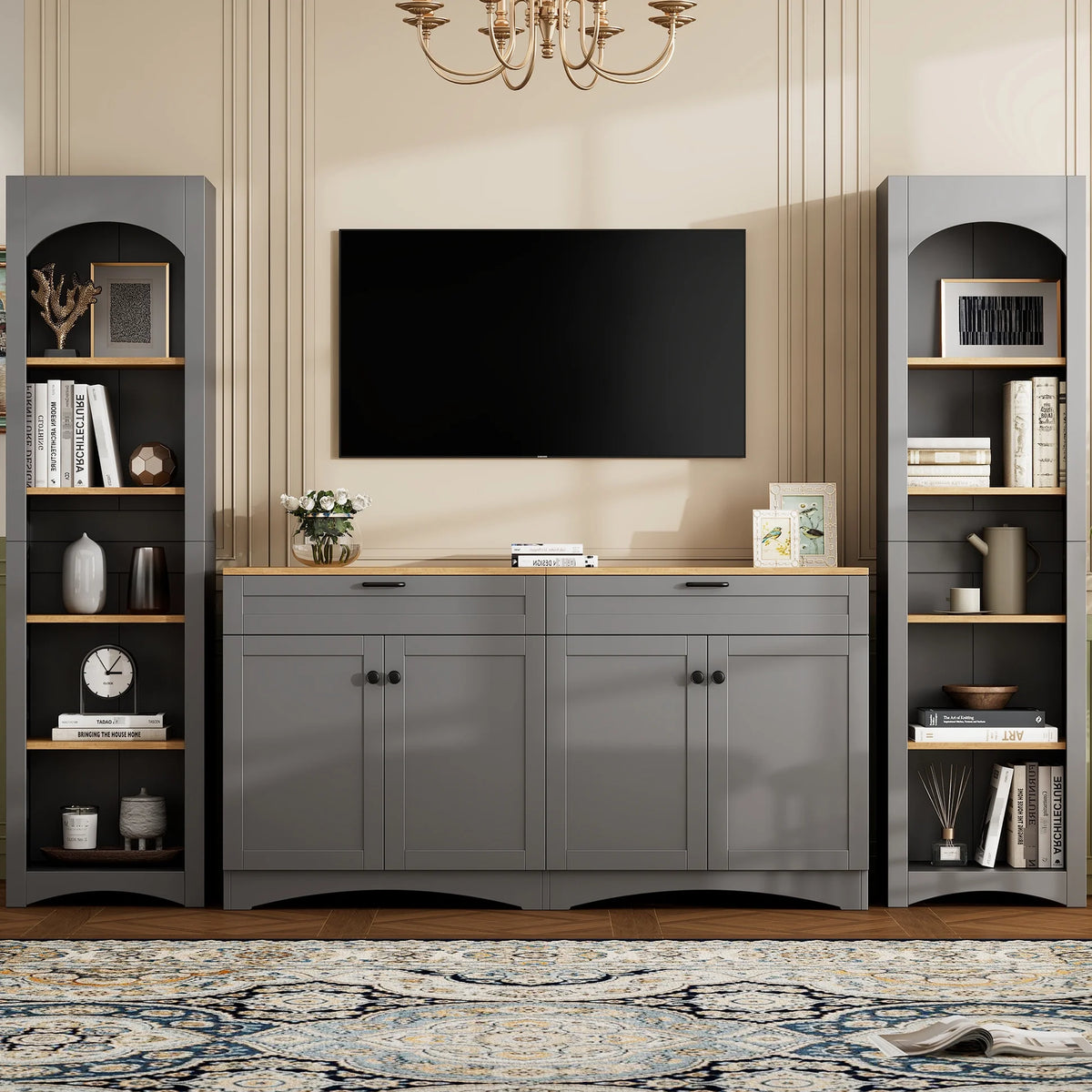 72h Garde-manger en paire, 2, Étagères réglables, , Finition noire 2 Bibliothèques , Armoire de style vintage